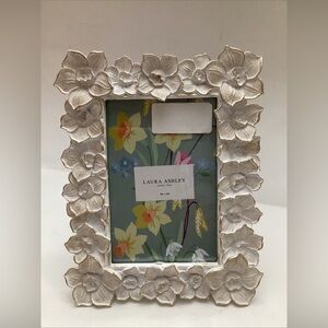Laura Ashley Golden Rectangular Flower Accent Picture Frame Fits 4’’x 6’’ Photo